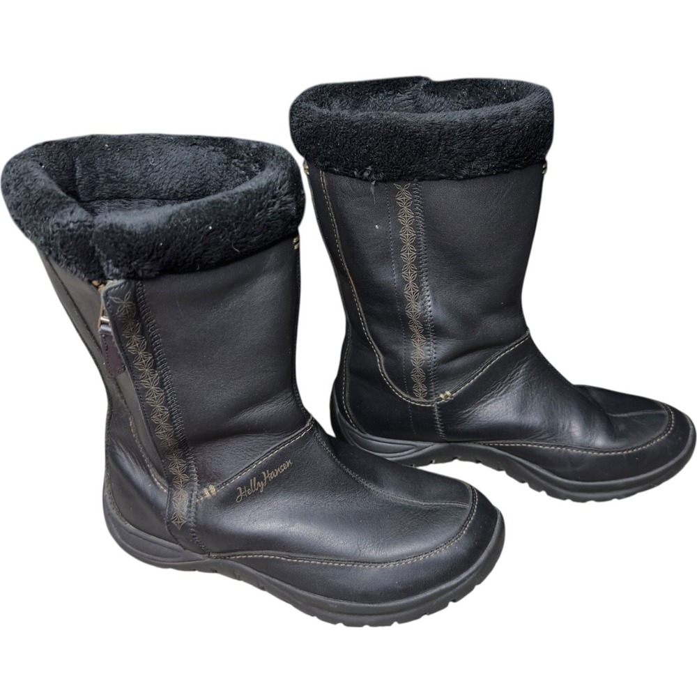 Helly Hansen Black Leather‎ Fur Lined Winter Snow Boots Women's 7W Cozy Comfort